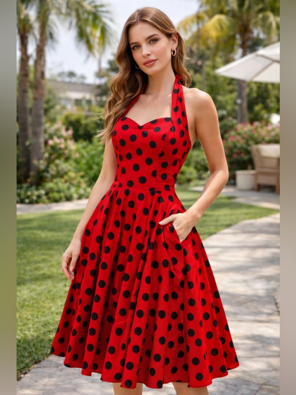 Vivien of Holloway London Polka Dot Halter swing dress